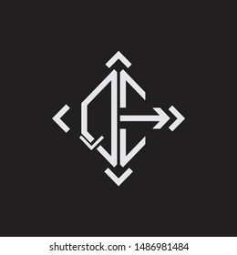 QE Logo Abstrac letter Monogram with Arrow in every side isolated on black background