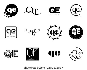 Modelo de empresa do logotipo QE. Letra q e logotipo. Defina diferentes letras serifas clássicas e texto em negrito moderno com elementos de design. Tipografia inicial da fonte. Coleção de identidade de negócios na moda.