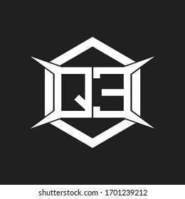 Monograma del logotipo QE con hexágono y plantilla de diseño de forma de cuatro ejes