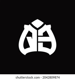 Monograma del logotipo QE con plantilla de diseño de forma de página sobre fondo negro