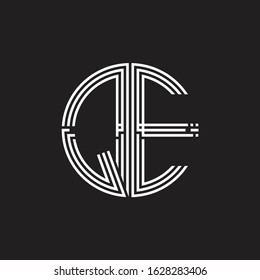 QE Logo monogram triple ribbon style line design template isolated on black background