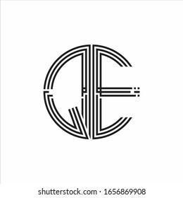 QE Modelo de diseño de línea de tres cintas monograma aislado en fondo blanco