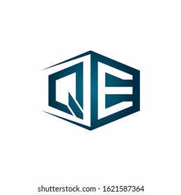 QE monogram logo with hexagon shape and negative space style ribbon design template