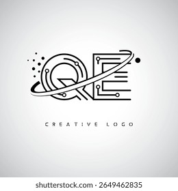 QE Orbit Monogram Logo - Futuristic Minimal Letter mark with Circular Line Art, Tech-Inspired Dots and Space Motion Concept for Modern Branding Identity (Logotipo de Monograma de Órbita QE - Marca de Letra Mínima Futurista com Linha de Arte Circular, Pontos Inspirados na Tecnologia e Conceito de Movimento Espacial para Identidade de Marca Moderna)