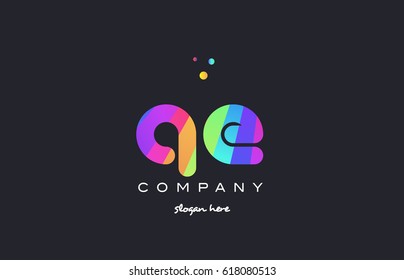 qe q e  creative rainbow green orange blue purple magenta pink artistic alphabet company letter logo design vector icon template