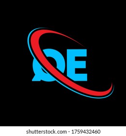 QE Q E letter logo design. Initial letter QE linked circle uppercase monogram logo red and blue. QE logo, Q E design. qe, q e