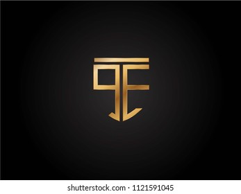 QE shield shape Letter Design in gold color
