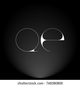 QE White thin minimalist LOGO Design with Highlight on Black Background.