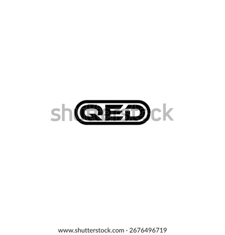 QED initials logo in black and white background