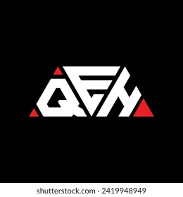 QEH triangle letter logo design with triangle shape. QEH triangle logo design monogram. QEH triangle vector logo template with red color. QEH triangular logo Simple, Elegant, and Luxurious design.