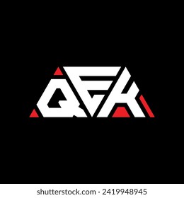 QEK triangle letter logo design with triangle shape. QEK triangle logo design monogram. QEK triangle vector logo template with red color. QEK triangular logo Simple, Elegant, and Luxurious design.