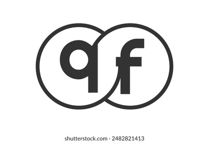 QF business company emblem with outline rounds and letters q f. Logo template of two merged circles for brand identity, logotype. Vector Infinity symbol  and technology sign.