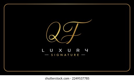 QF handwritten golden logo for identity, Creative gold handwriting initial signature concept design, q and f initials typography monogram icon for any business or company.