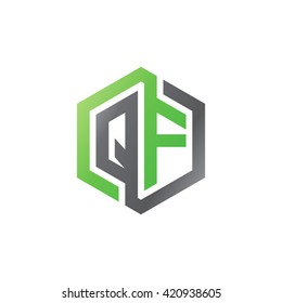 QF initial letters looping linked hexagon logo black gray green