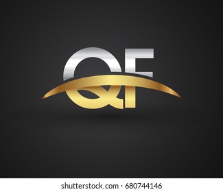 QF initial logo company name colored gold and silver swoosh design. vector logo for business and company identity.
