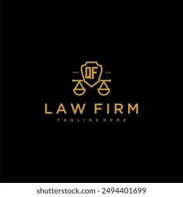 QF initial monogram for lawfirm logo with scales and shield luxury image