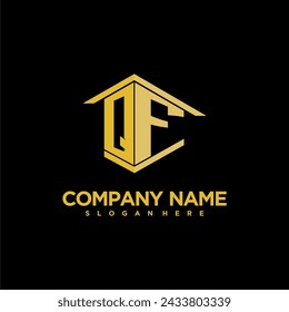 QF initial monogram logo for real estate with creative building style design