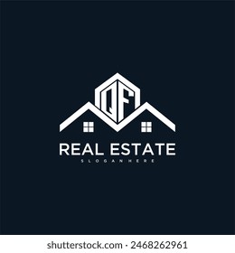QF initial monogram logo for real estate with creative roof and home image design