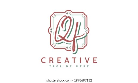 Iniciales QF, vector de logotipo de escritura a mano