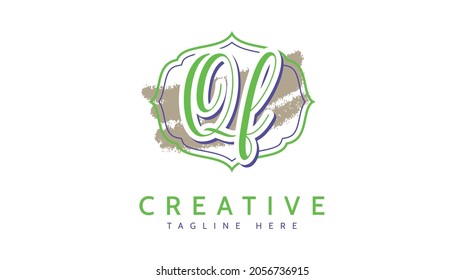 Qf Initials, handwriting logo vector