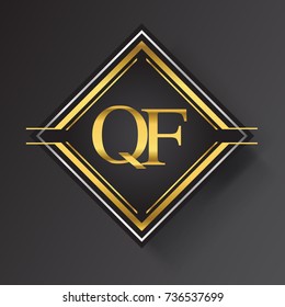 QF Letter logo in a square shape gold and silver colored geometric ornaments.