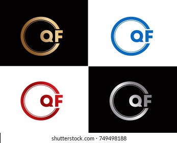 QF Logo. Letter Design Vector with Red and Black Gold Silver Colors