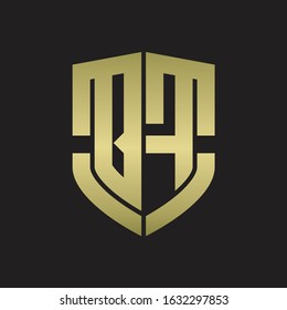 QF Logo monogram with emblem shield shape design isolated gold colors on black background