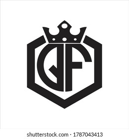 QF Logo monogram rounded by hexagon shape with crown design template on white background