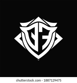 Monograma de logotipo QF con plantilla de diseño de forma de escudo y cuerno ON fondo negro