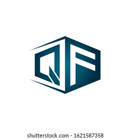 QF monogram logo with hexagon shape and negative space style ribbon design template