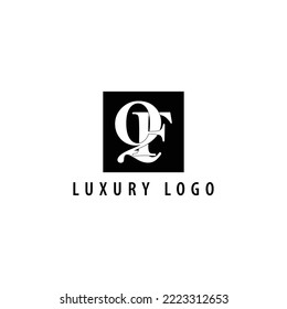 QF monogram vector logo. Serif letters logo within a black box. Logo for company, media, fashion, luxury product, brand, and business.