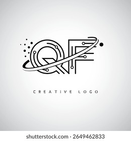 Logotipo de Monograma de Órbita QF - Marca de Letra Mínima Futurista com Linha de Arte Circular, Pontos Inspirados na Tecnologia e Conceito de Movimento Espacial para Identidade de Marca Moderna