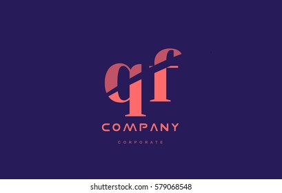 qf q f alphabet small letter blue pink creative design vector company logo icon template 