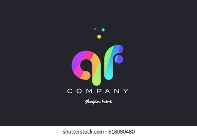 qf q f  creative rainbow green orange blue purple magenta pink artistic alphabet company letter logo design vector icon template