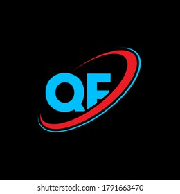 QF Q F letter logo design. Initial letter QF linked circle uppercase monogram logo red and blue. QF logo, Q F design. qf, q f