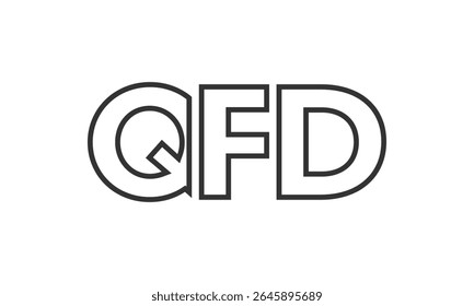 QFD logo design template with strong and modern bold text. Initial based vector logotype featuring simple and minimal typography. Trendy company identity ideal for businesses brand presence.