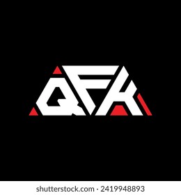 QFK triangle letter logo design with triangle shape. QFK triangle logo design monogram. QFK triangle vector logo template with red color. QFK triangular logo Simple, Elegant, and Luxurious design.
