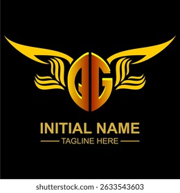 QG Golden Wing Emblem Logo with elegant gold wings, sleek and modern design. Ideal for branding, creative projects, luxury businesses, or artistic ventures.