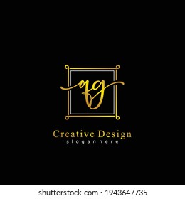 QG Initial calligraphy handwritten logo. Handwritten alphabet in the logo template. Letters and Alphabet for signature, wedding, fashion, floral and botanical logo design 