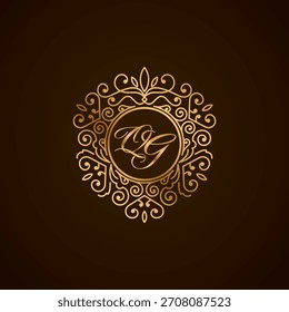 QG initial letter luxury monogram logo, elegant ornamen jewelry, emblem of love shape heart