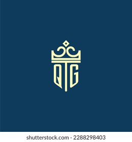 Diseño inicial del logotipo del escudo monograma QG para la imagen vectorial de la corona