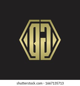 QG Logo monogram with hexagon line rounded design template with gold colors