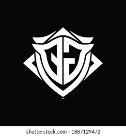 Monograma del logotipo QG con plantilla de diseño de forma de escudo y cordón SOBRE fondo negro