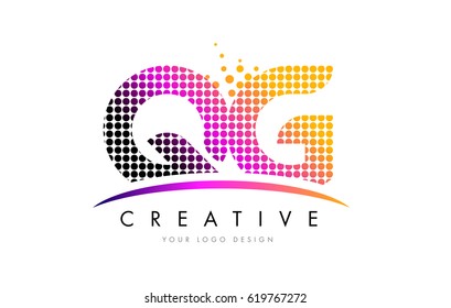QG Q G Dots Letter Logo Design with Magenta Bubble Circles and Swoosh