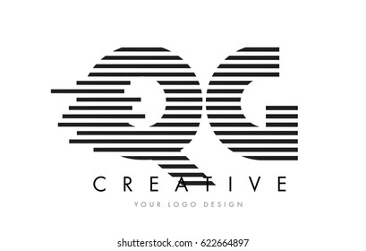 QG Q G Zebra Letter Logo Design with Black and White Stripes Vector