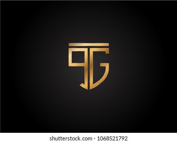 QG shield shape Letter Design in gold color