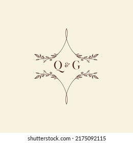 Cartas iniciales del logotipo de la boda QG en un diseño profesional de alta calidad que se imprimirán en cualquier medio impreso