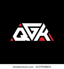 QGK triangle letter logo design with triangle shape. QGK triangle logo design monogram. QGK triangle vector logo template with red color. QGK triangular logo Simple, Elegant, and Luxurious design.