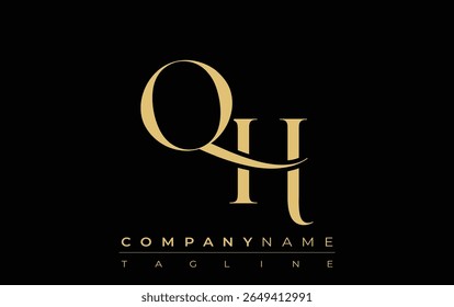 QH Abstract Creative Jewelry Logo. A stylish logo featuring golden monogram initials in an elegant and modern typography, perfect for branding