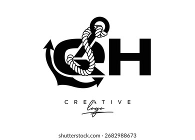 QH Creative Monogram Latte Logo mit Anker und Seildesign